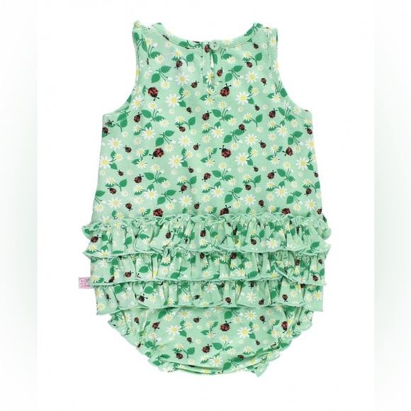 RUFFLE BUTTS Infant Girl Rufflebutts Daisies & Ladybugs Ruffle Detail Romper - Picture 3 of 15